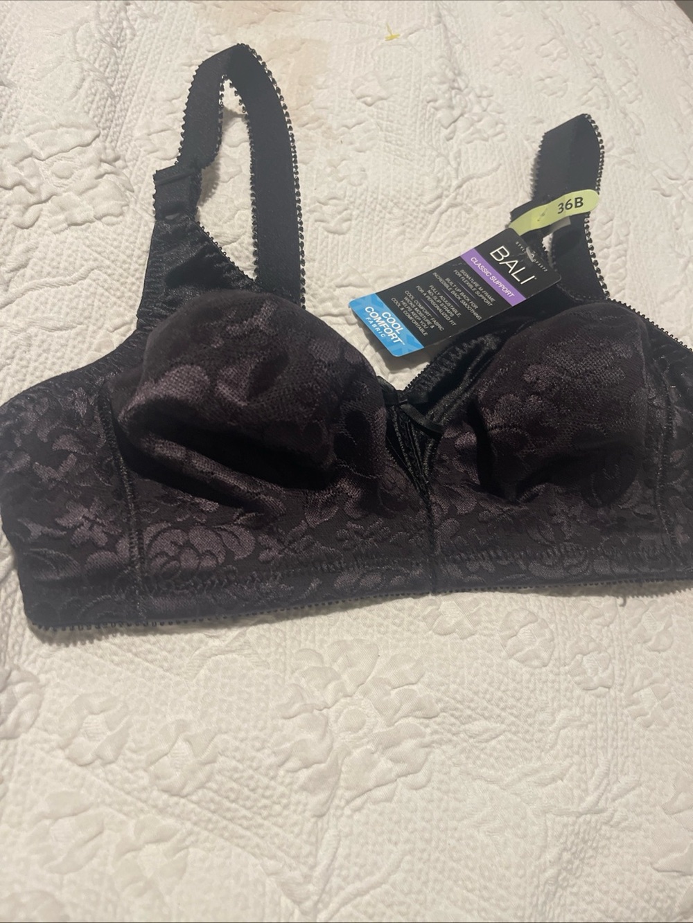 Bali Black Satin NoWire/Pads Comfort Bra NEW 36B